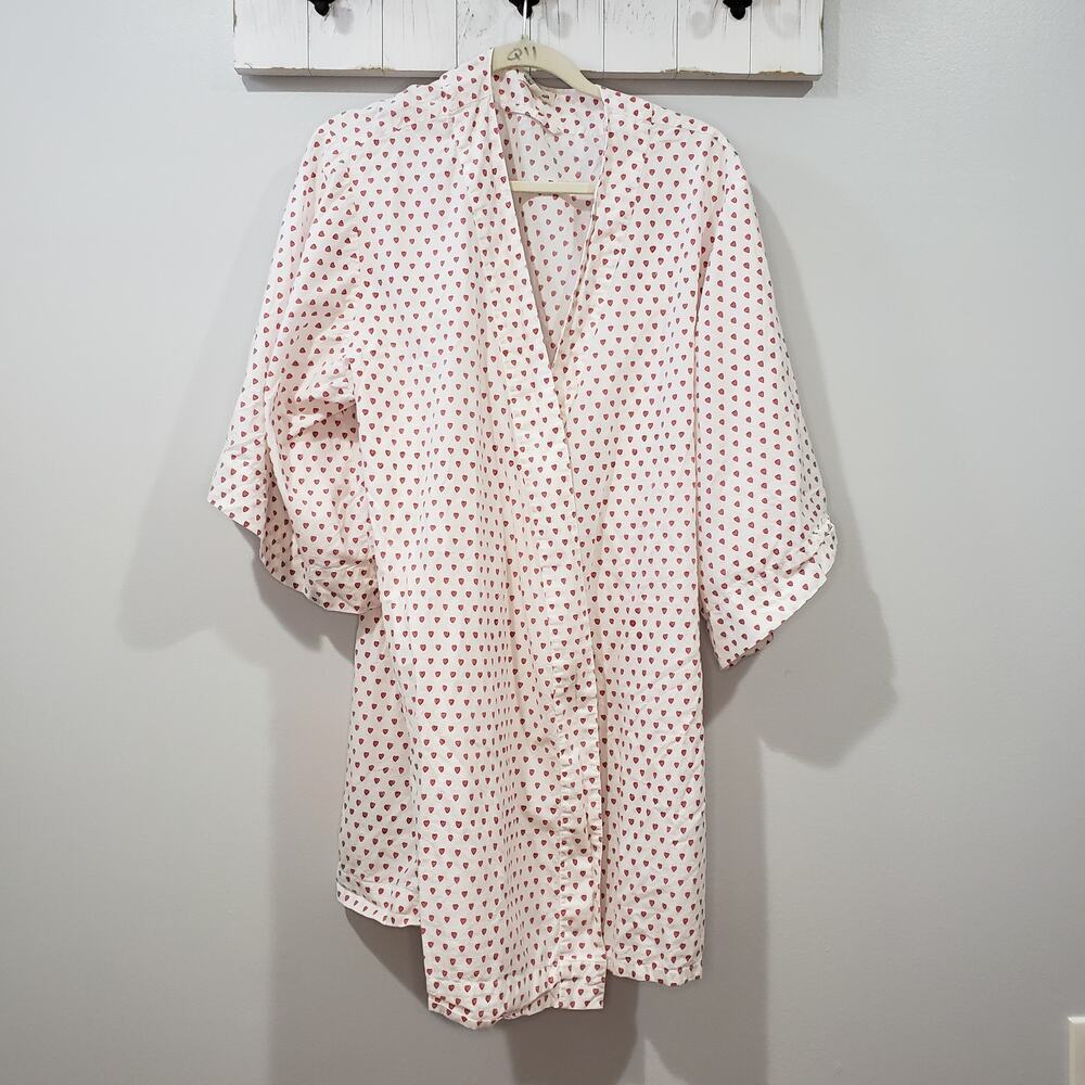 Roller Rabbit Hearts Print Kimono Robe Cover Up One Size Pink White
